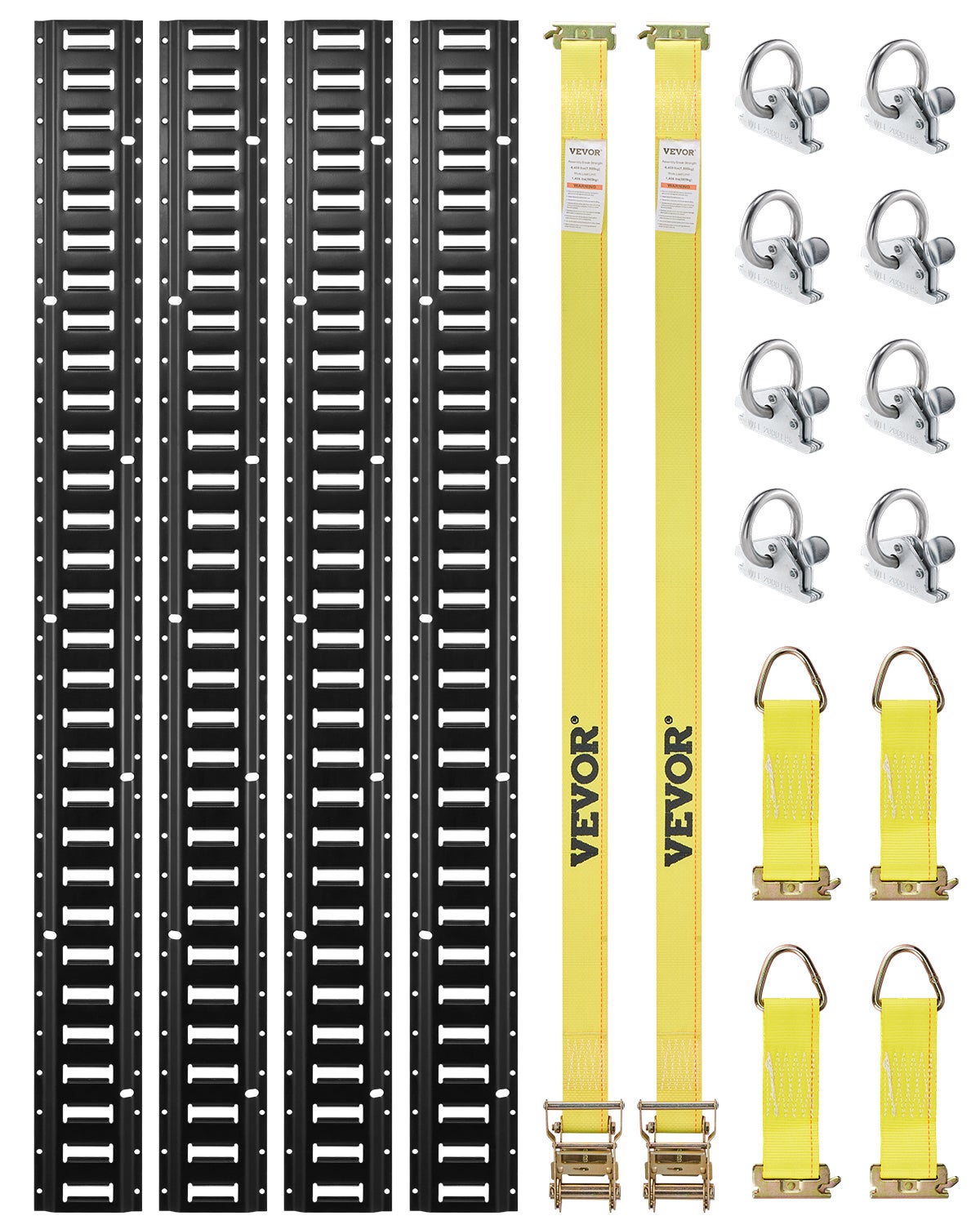 Zestaw szyn mocujących E-Track, 18 sztuk, zestaw e-gąsienic 1524 mm, w tym 4 stalowe szyny i 8 kotwic typu O-ring oraz 4 paski mocujące z pierśc VEVOR