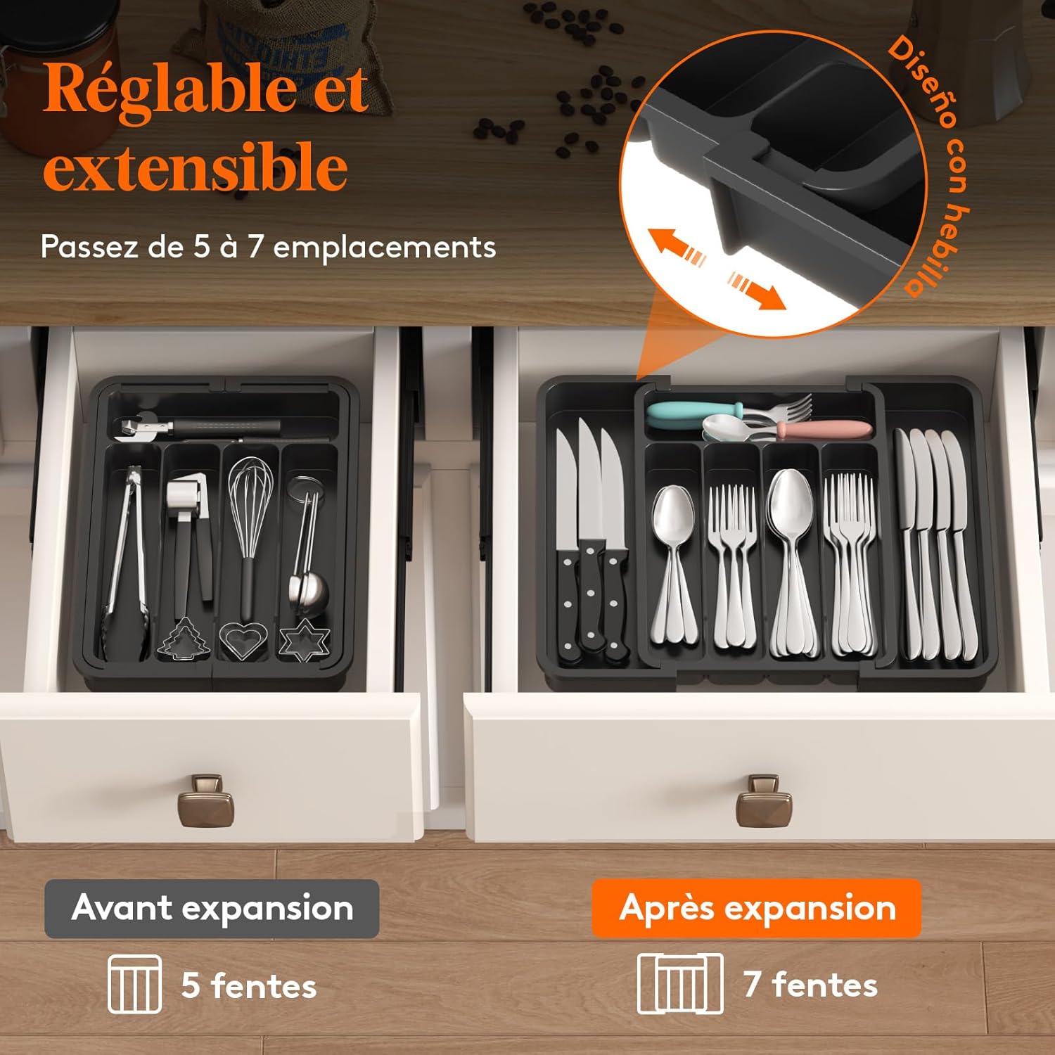SAVOSWEET Range Couverts Tiroir 6 Compartiments Avec Couvercle - Organisateur Plastique Cuisine