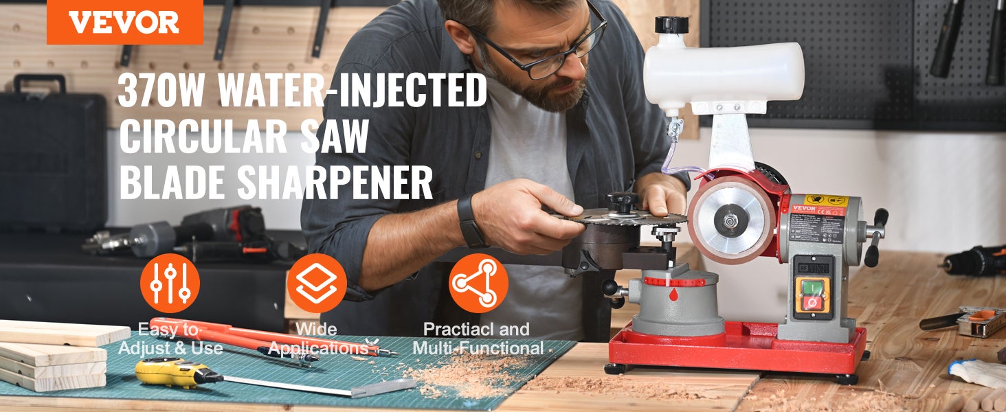 Affuteuse Lame de Scie Circulaire VEVOR 370 W Affûteuse d'Angle Rotative Lames Réservoir d'Eau 6 Centrages Scie Meule 125 mm Affûtage par Injection - 9