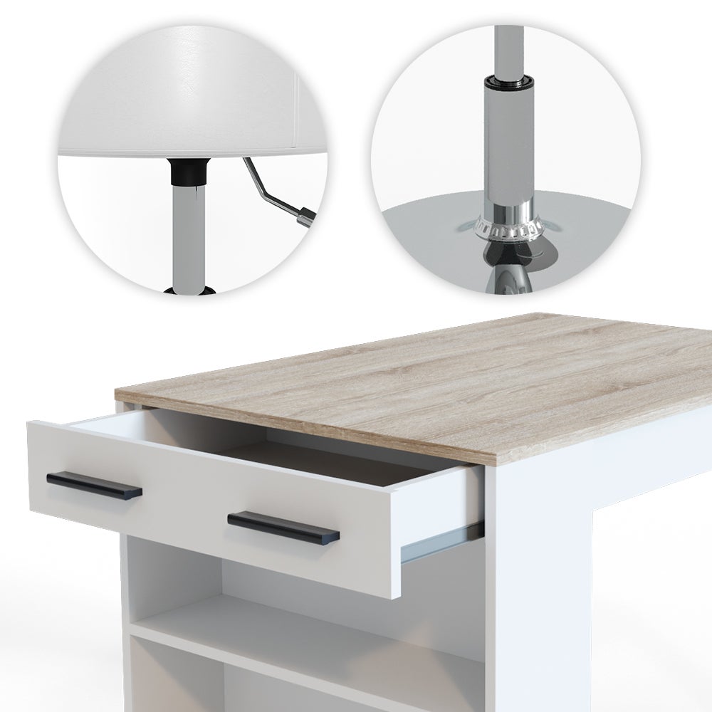 Table De Bar/Comptoir Repose Blanc - 75x75x106 Cm, 2 Étages Réglables, Panneaux Particules