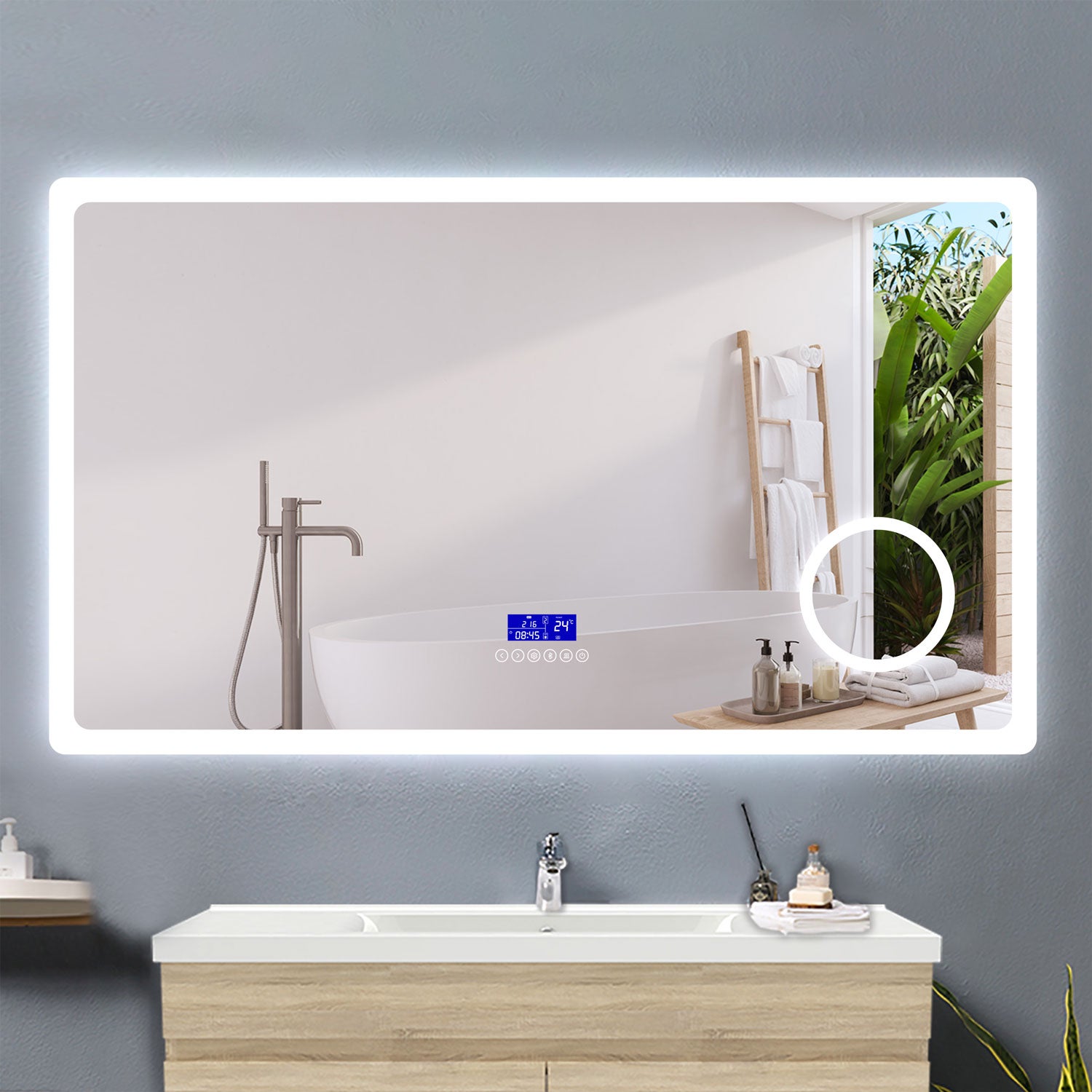 Specchio bagno rettangolare 70x120 cm con luce led a 3 colori, bluetooth, antiappannamento e funzione memoria | Leroy Merlin