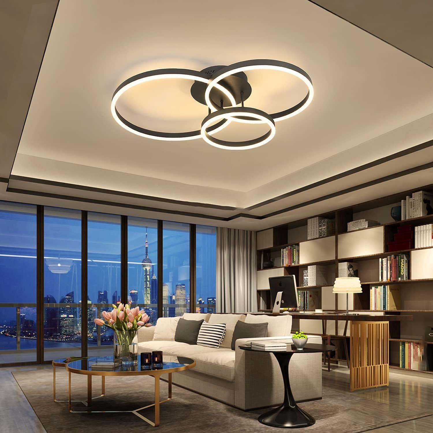 Lampadario A Soffitto LED A Cristallo 8 Anelli - Moderno 62W Dimmerabile Con Telecomando - Acciaio Inox E Cristallo K9 Per Soggiorno, Camera, Sala Da Pranzo