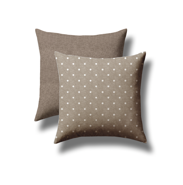 Coussin de salon fil vert Double Face Pois Tortora et Couleur unie Tortora 45x45