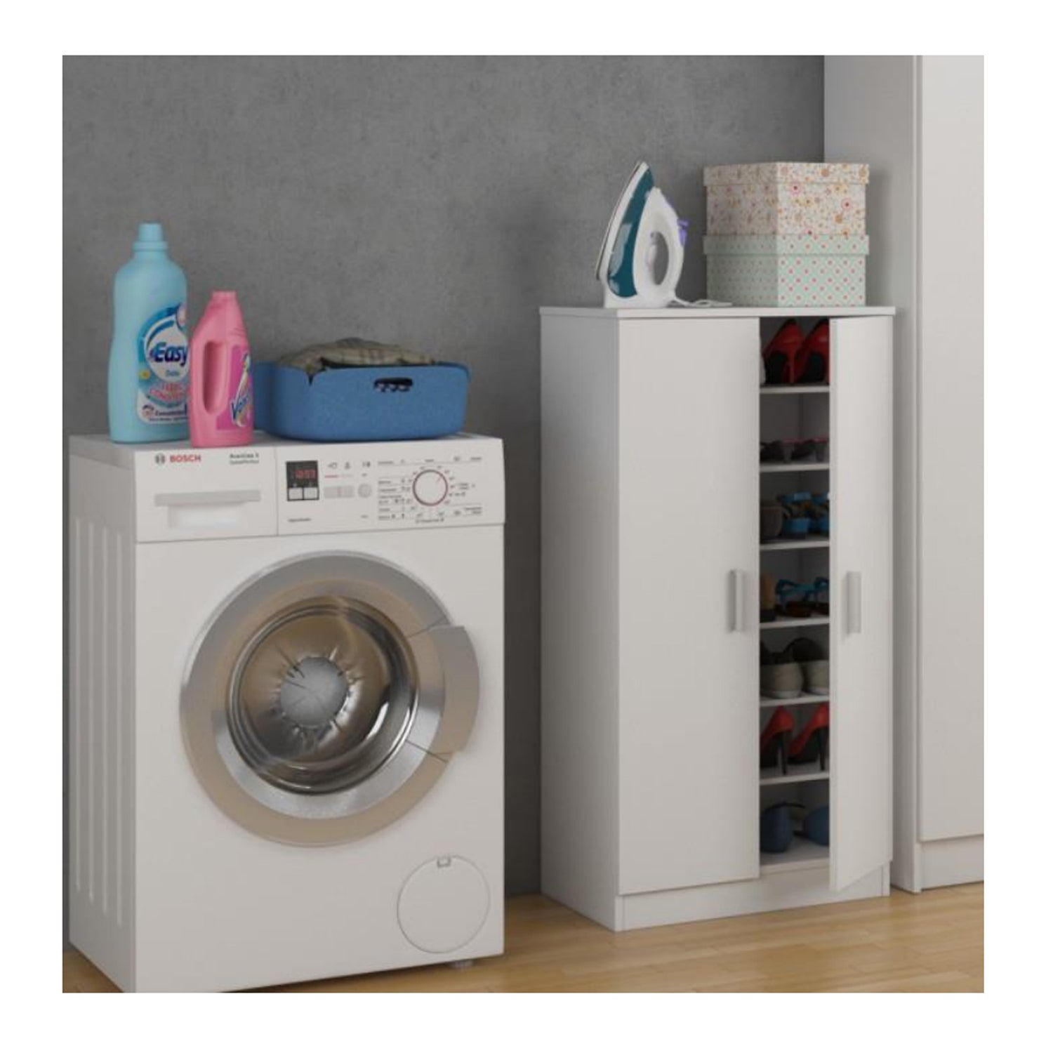 KIT ÉTAGÈRE À CHAUSSURES 2 PORTES + 6 ÉTAGÈRES 55X36X108 BLANC - 3