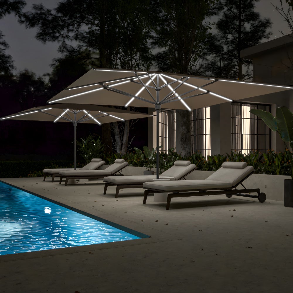 IASO Basics Sintra – Parasol iluminado con panel solar 4x4 lona terracota estructura blanca - 7