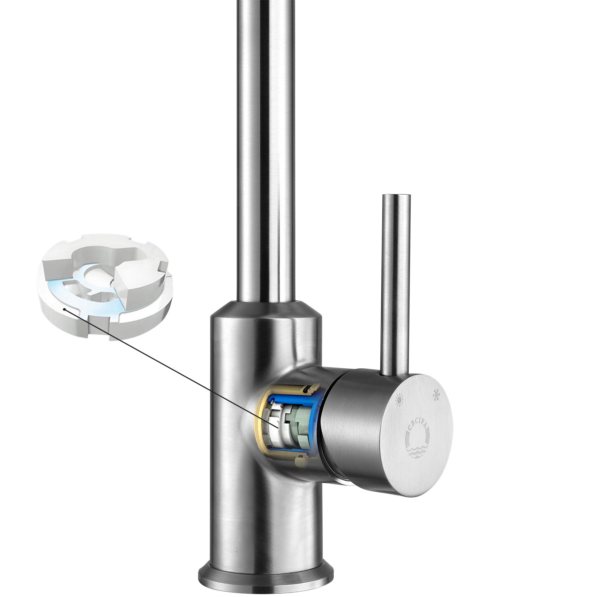 Miscelatore da cucina Cecipa max U-Forme in acciaio inox - Miscelatore per lavello acqua calda e fredda con gocciolatore rimovibile,EU Modello - 7