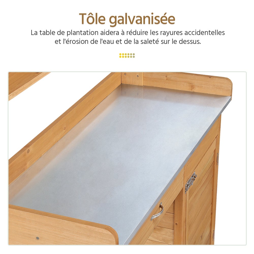 Table de Rempotage Extérieure en Bois avec Tiroir, Etagère de Rangement et Placard Inférieur, Couleur Bois Yaheetech - 7