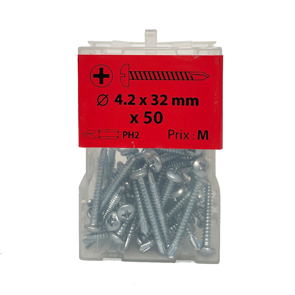 Boite 50 vis autoperceuses 4,2 x 32mm tête cylindrique zingué - | Leroy ...