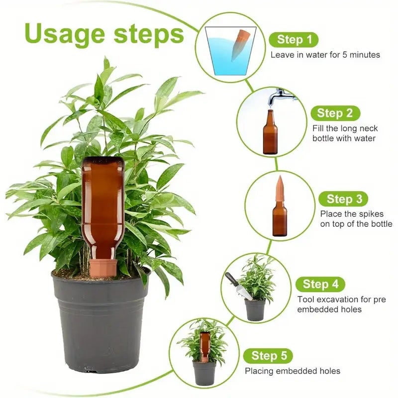 Lot de 12 piquets d’arrosage en argile – Irrigation automatique pour plantes d’intérieur et extérieur, idéal pour vacances, en terre cuite naturelle - 4