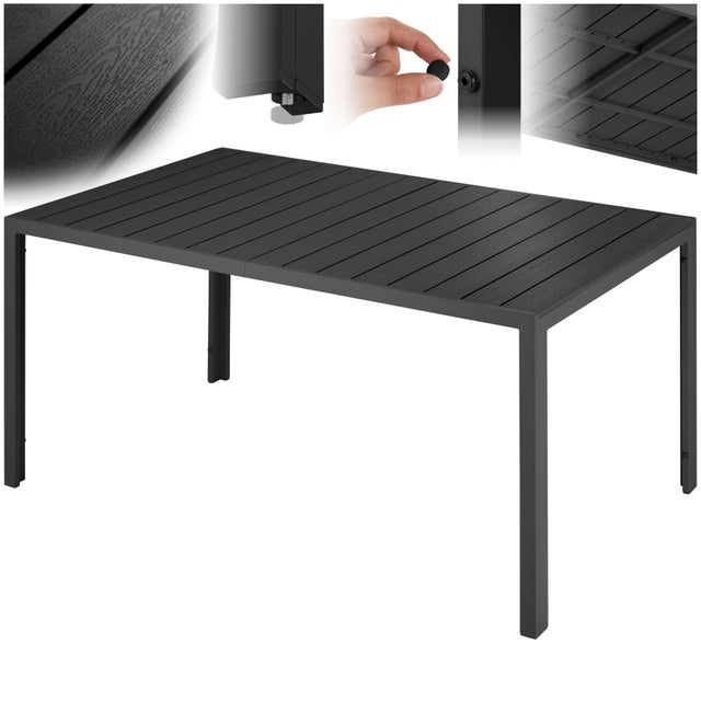 1 tavolo da giardino in alluminio stabile inossidabile piedini regolabili effetto legno nero TECTAKE