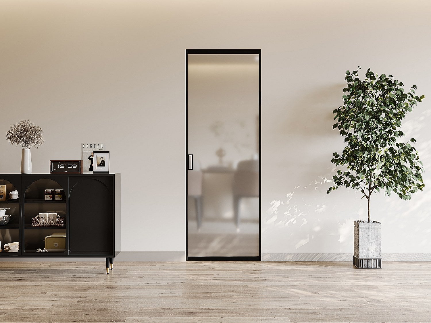 Drzwi przesuwne chowane w ścianie - aluminium i matowe szkło hartowane - wys. 205 x szer. 83 cm - LINCI II