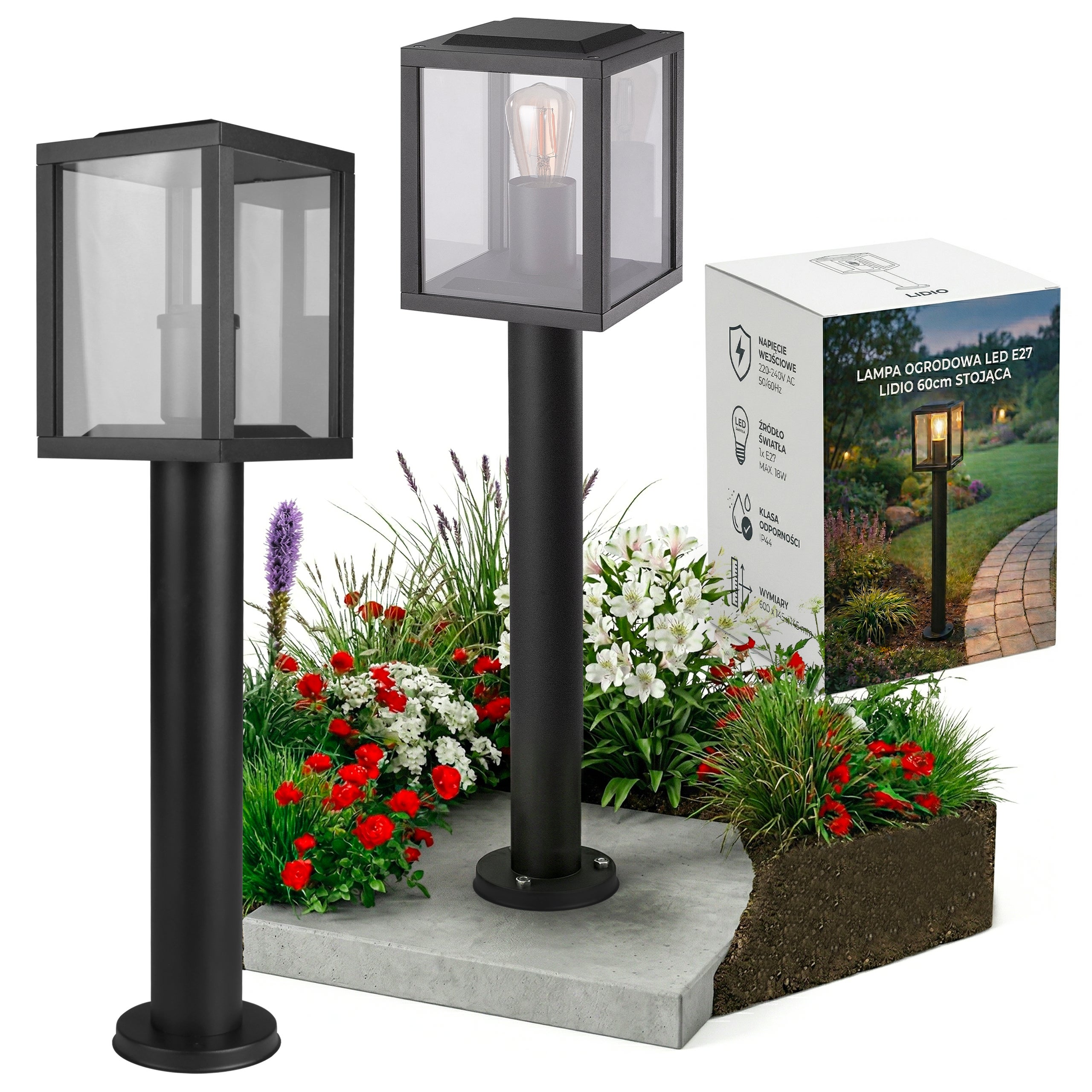 Lampa ogrodowa E27 LED Lidio 60cm IP44 słupek latarnia czarna MasterLED