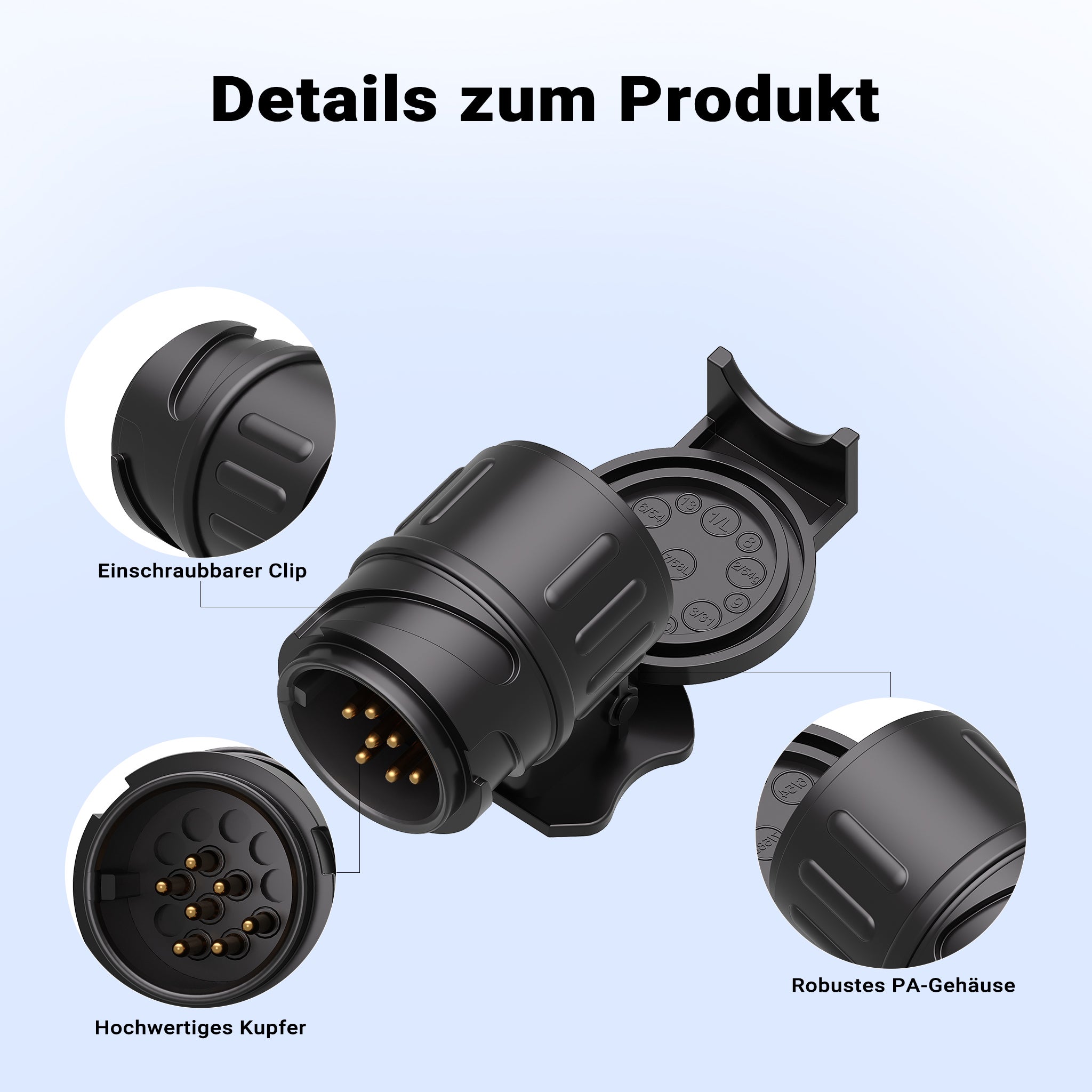 Adaptateur prise remorque – 13 vers 7 broches – 12 V 50 A – pour Feux stop Plaque Immatriculation Clignotant – Éclairage Sécurité routière… Wiltec - 7