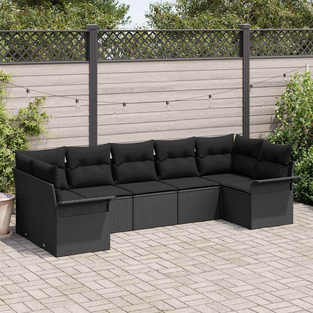 Zestaw Sof na Ogród z poduszką 7 pcs Czarny polirattan vidaXL