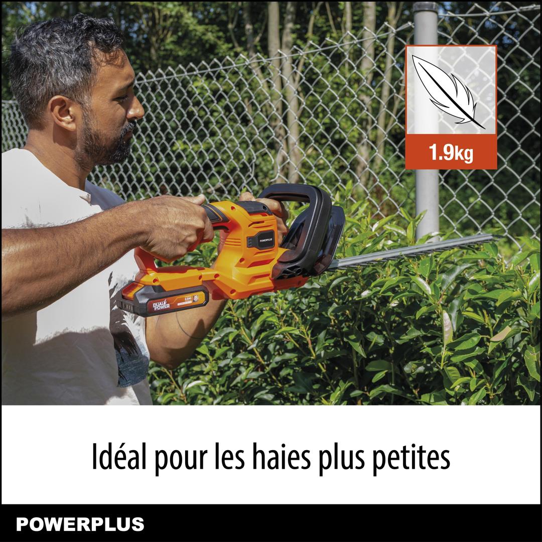 Powerplus Dual power Promo Kit Tondeuse Gazon POWDPGBOX25A – Tondeuse Gazon 20V 330 mm, Taille-Haie 460 mm, Coupe-Bordures 260 mm - 6