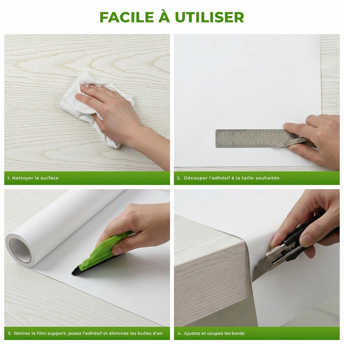 Rouleau adhésif décoratif Vinyle au Mètre - Sticker Lavable Imperméable Mur Cuisine Meubles - 60cmx2m - Blanc - 8