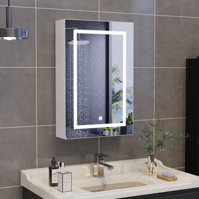 Armoire de toilette lumineuse led , H.70 x l.50 x P.13 cm,&nbsp;Armoire salle de bain miroir&nbsp;avec rangement,Capteur Tactile, Étagères Réglables