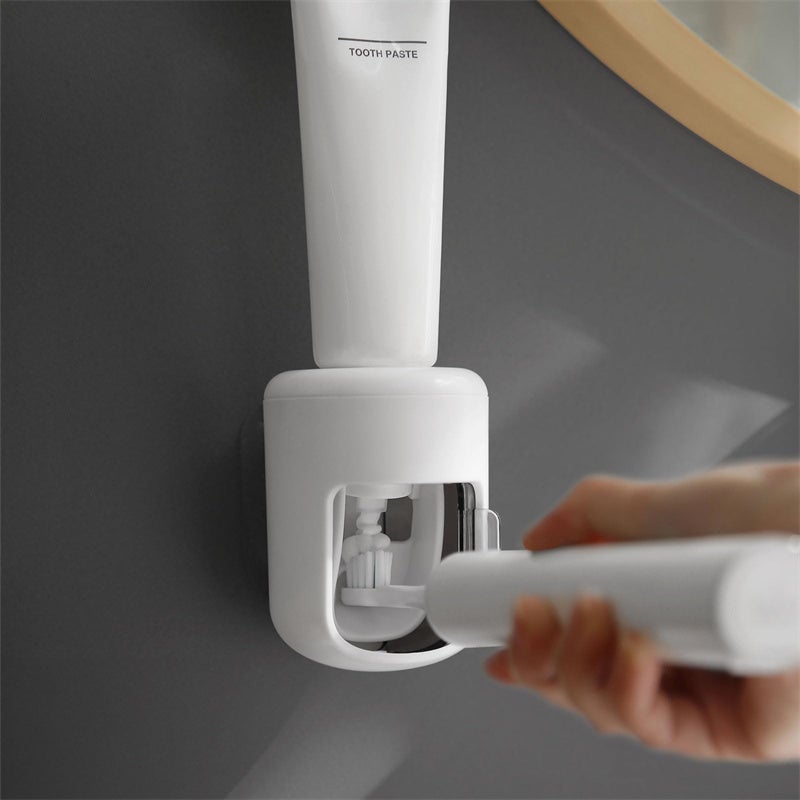 Distributeur automatique de dentifrice, porte-brosse à dents anti-poussière, support mural, accessoires de salle de bain, presse-dentifrice - 2
