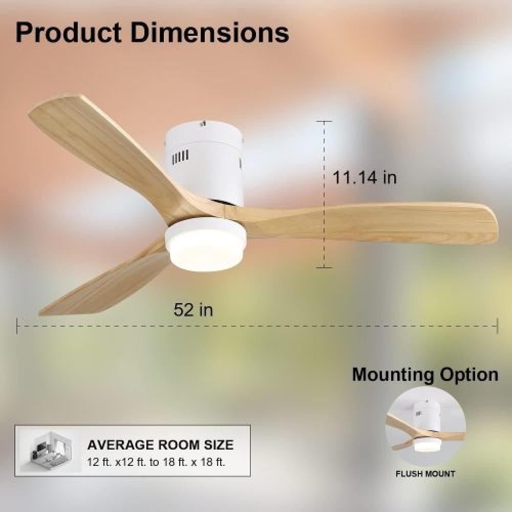 Ventilateur de plafond 52 pouces avec télécommande – Technologie moteur DC, 3 pales en bois massif, éclairage LED 18W,silencieux et économe en énergie - 7