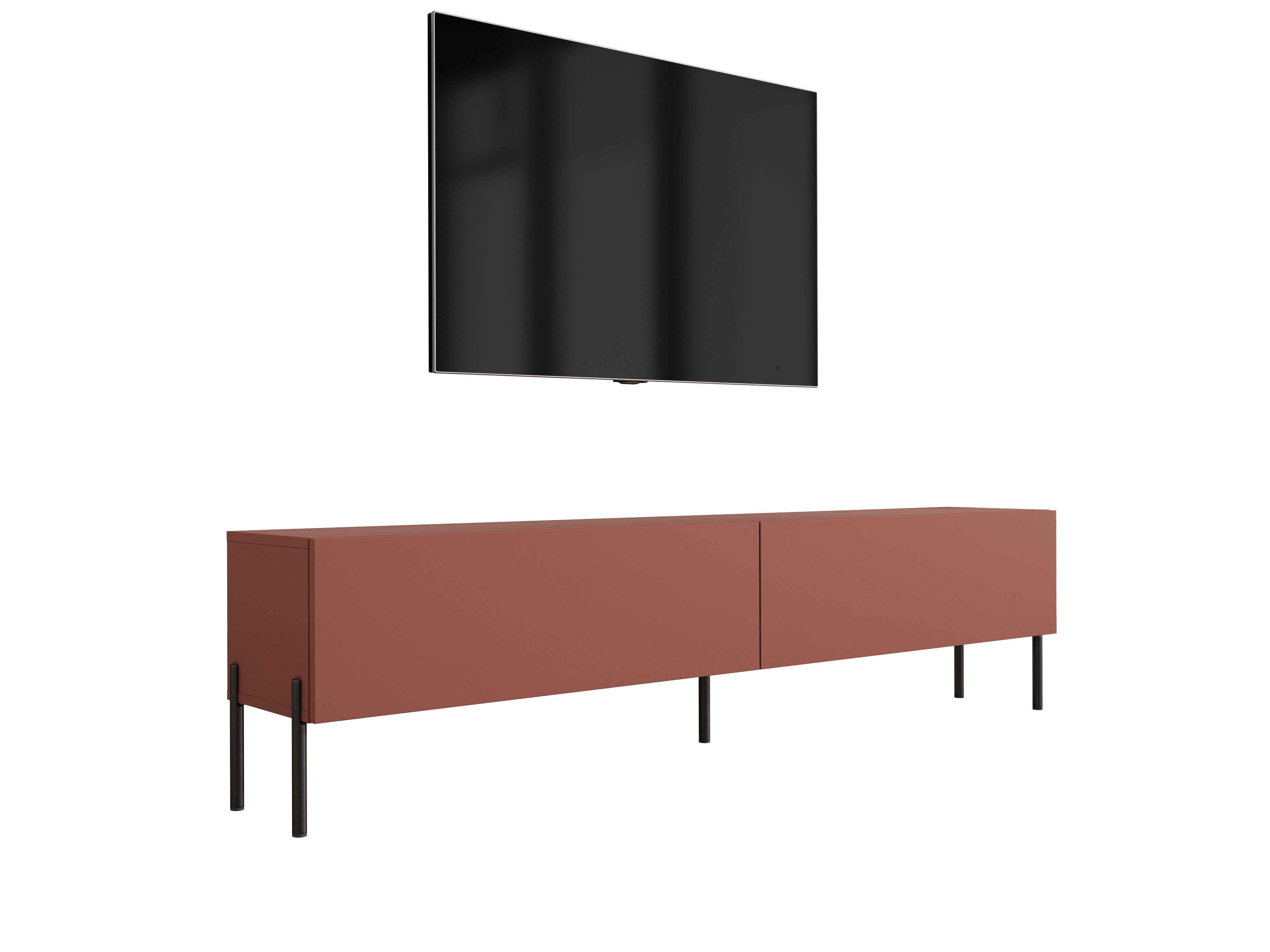 Szafka RTV: Ceglasty, 170 x 52 x 32 cm, czarne nogi