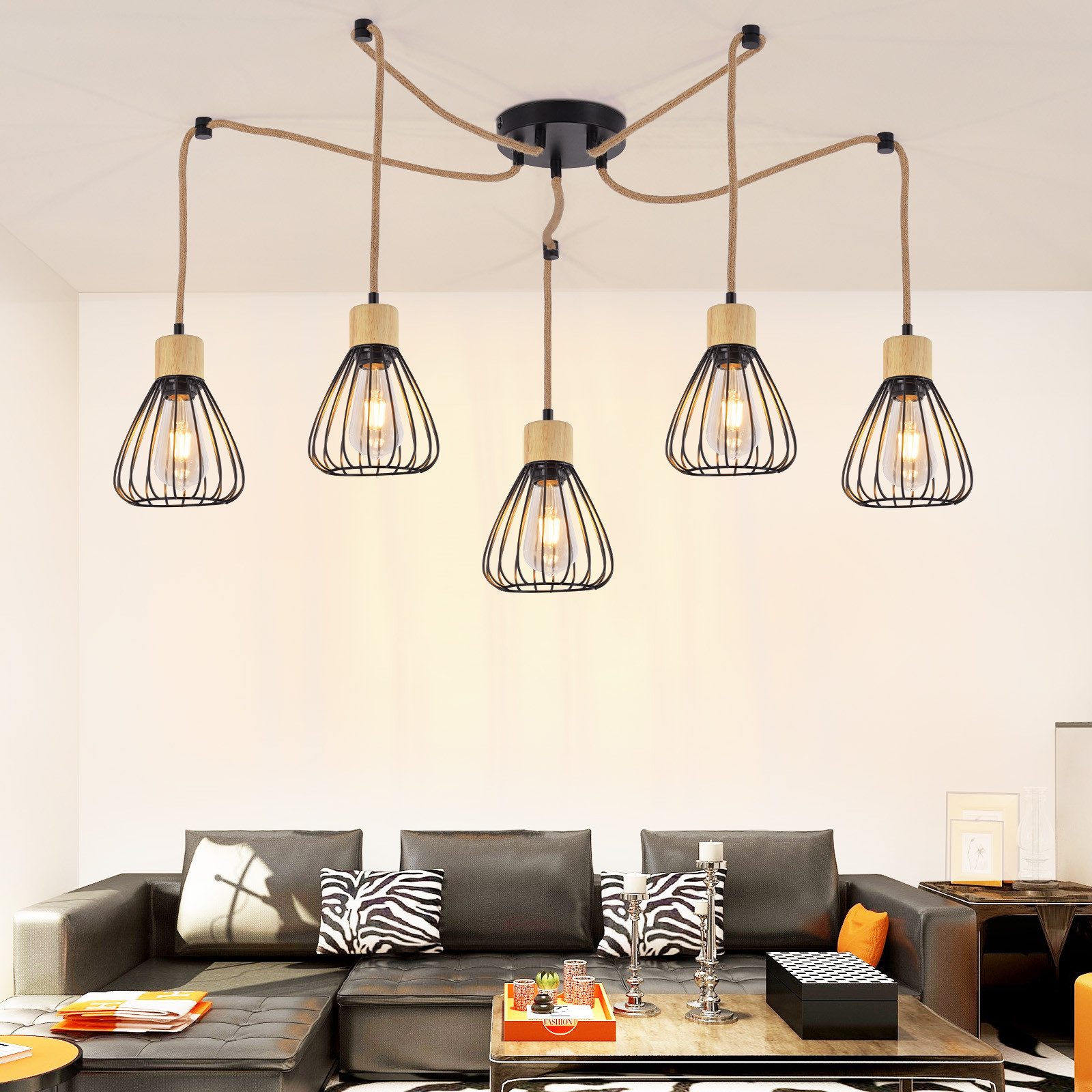 NETTLIFE lampa wisząca stół jadalny lampa wisząca salon vintage czarna jadalnia lampa wisząca 5 płomieni retro E27