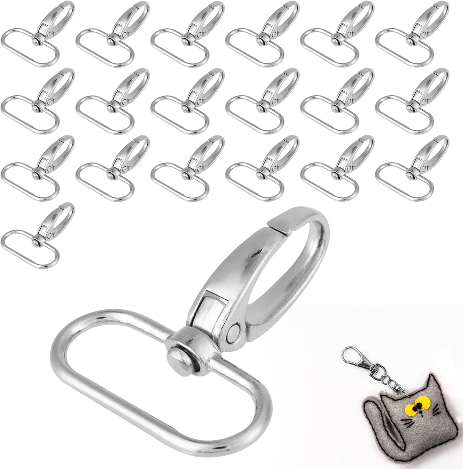 10 Ganci Girevoli A Moschettone 2,5 Cm – Clip In Metallo Argento Per Borse, Portachiavi E Accessori Fai Da Te