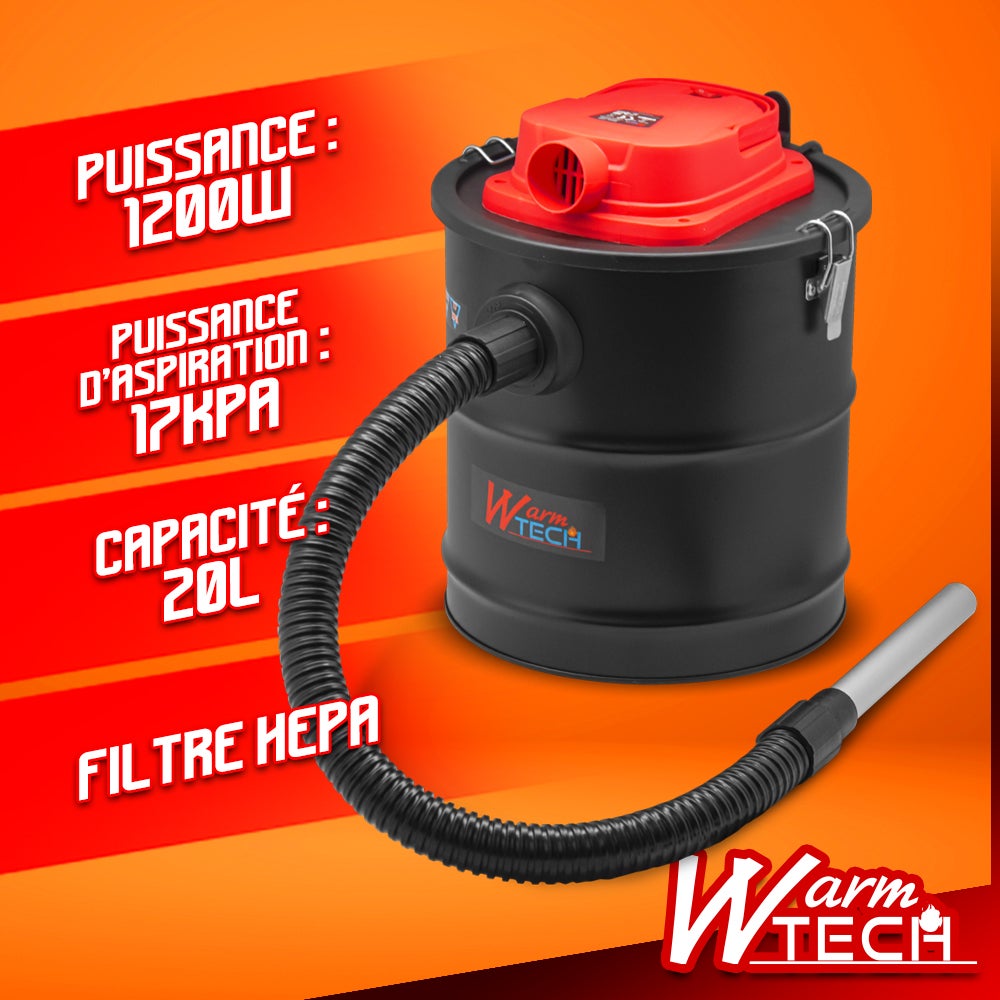 Aspirateur à Cendres VITO 1200W - 18L Avec 2 Filtres HEPA | Pour Cheminée, Poêle, Barbecue | Fonction Souffleur