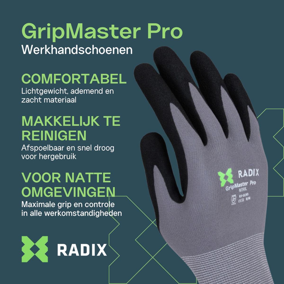 Gants de travail - Radix - GripMaster Pro - Nitrile mousse noir/gris - Taille M8 / S - 3