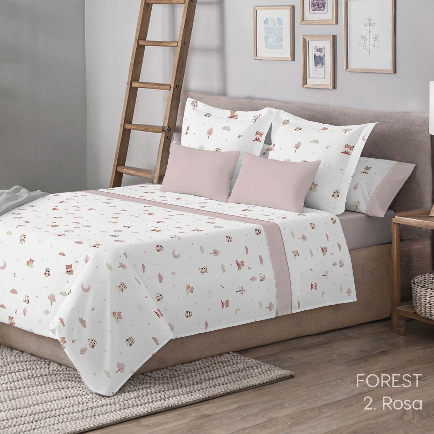 JUEGO DE SÁBANAS INFANTIL MARCA CATOTEX KABELY KIDS MOD. FOREST, COLOR ROSA, CAMA 90 - 5