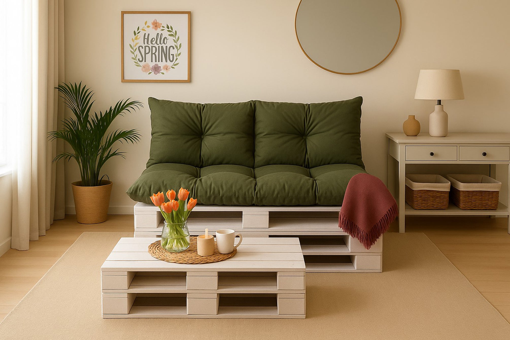 Coussins pour palettes, Assise 120x50 et Dossier 120x40cm Vert, coussins canapé / coussin palette in / extérieur, SETGARDEN - 5