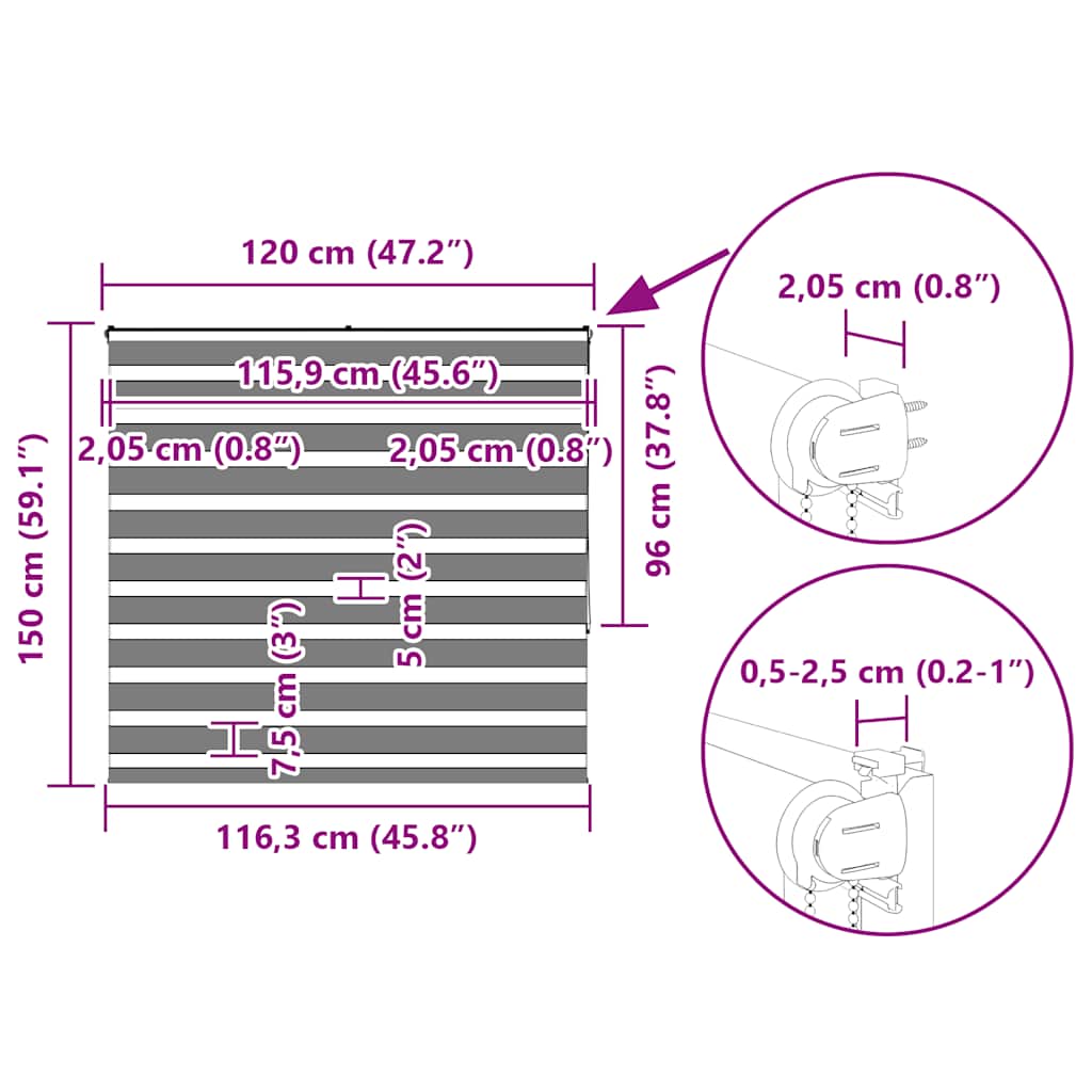 Tenda a Rullo Zebra Larghezza Tessuto 115,9 cm Poliestere vidaXL - 3
