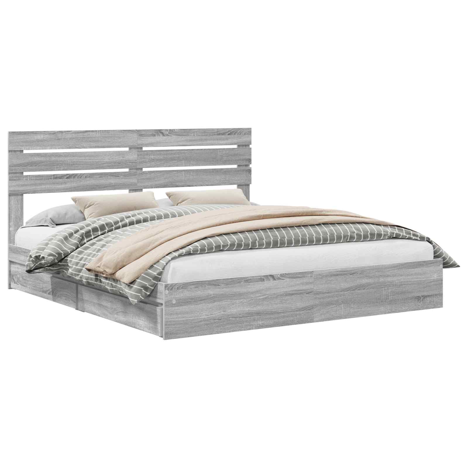 Lit de rangement gris 180 x 200 cm en panneau de bois - 2