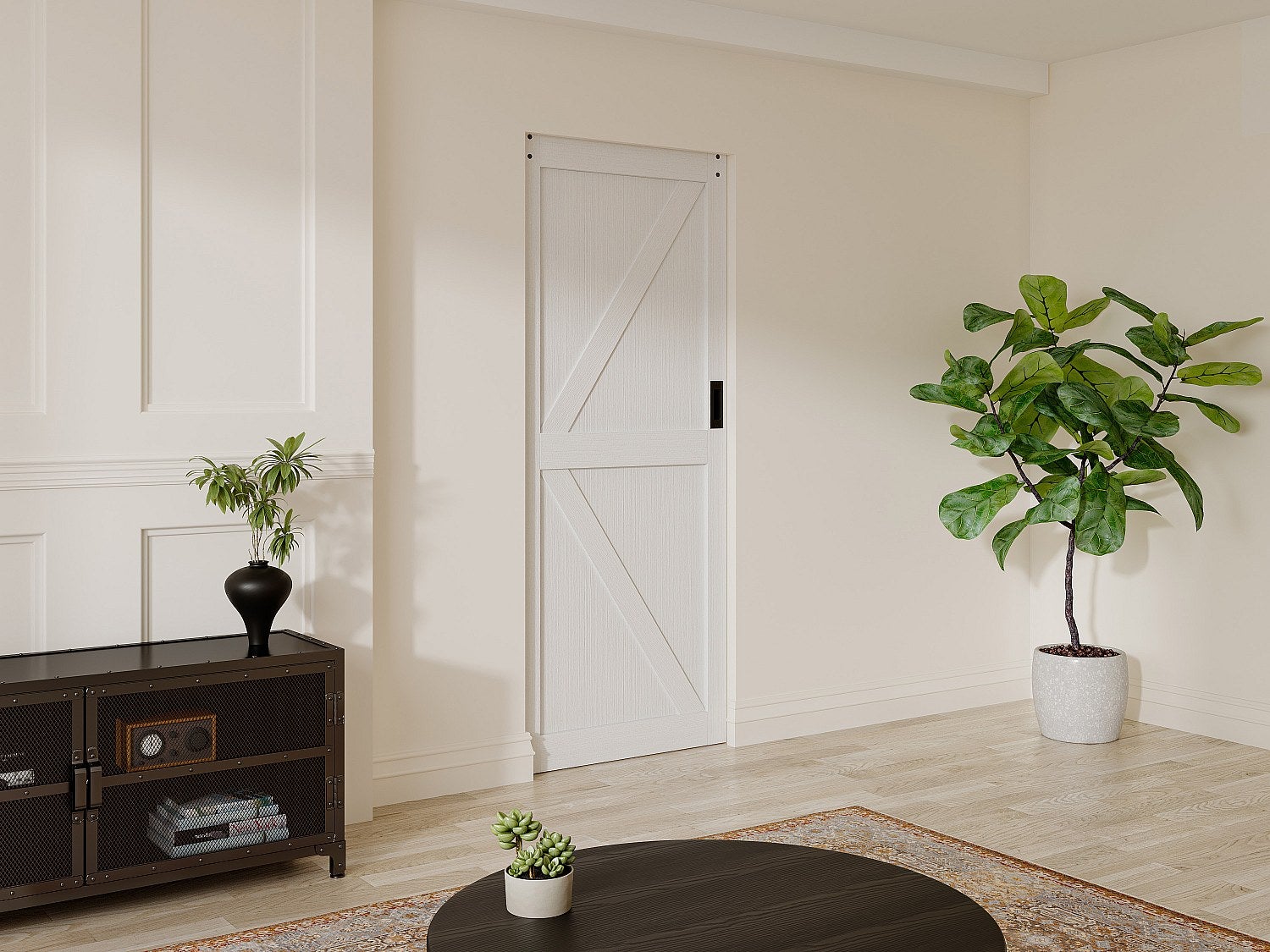 Drzwi przesuwne chowane w ścianie z drewna i MDF - biały - wys. 205 x szer. 93 cm - NEFARA