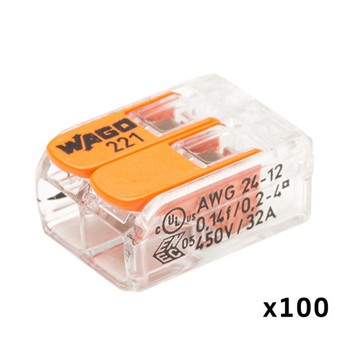 Bornes de connexion Wago S221, 2 entrées, 32A, boîtier transparent, connexion CAGE CLAMP®, 0,14-4 mm², test visuel, sans outils - 2