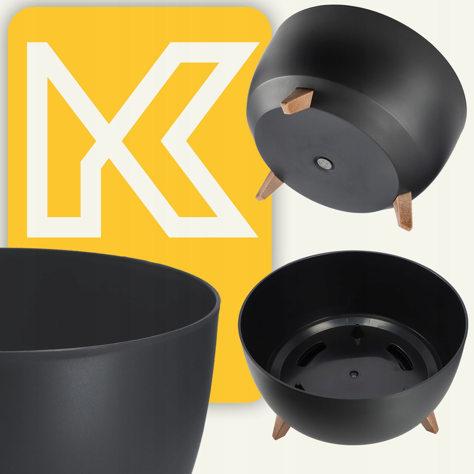 KADAX Pot de Fleur Pot de Fleur 47 cm Couvercle + Pieds d'insertion Support de Fleur Noir - 3