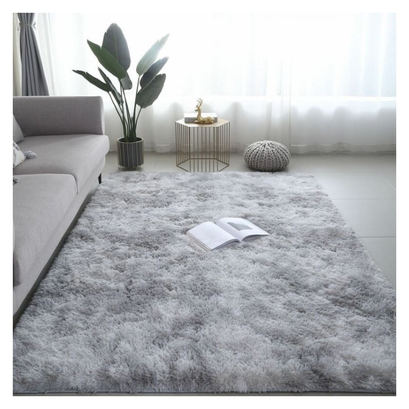 Szary dywan do salonu, miękki, włochaty dywan polipropylenowy, antypoślizgowy, 60 x 120 cm