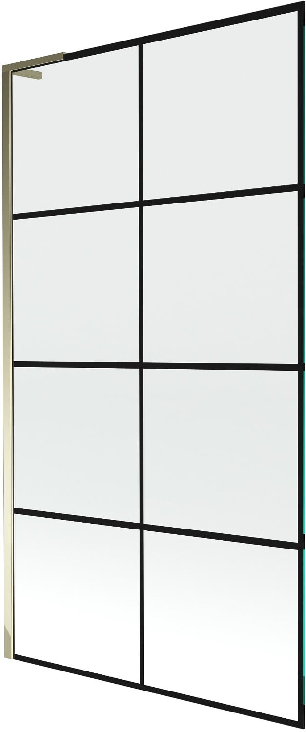 Mexen Next L parawan nawannowy 1-skrzydłowy 100 x 150 cm, czarna kratka, złoty - 895-100-000-03-77-50