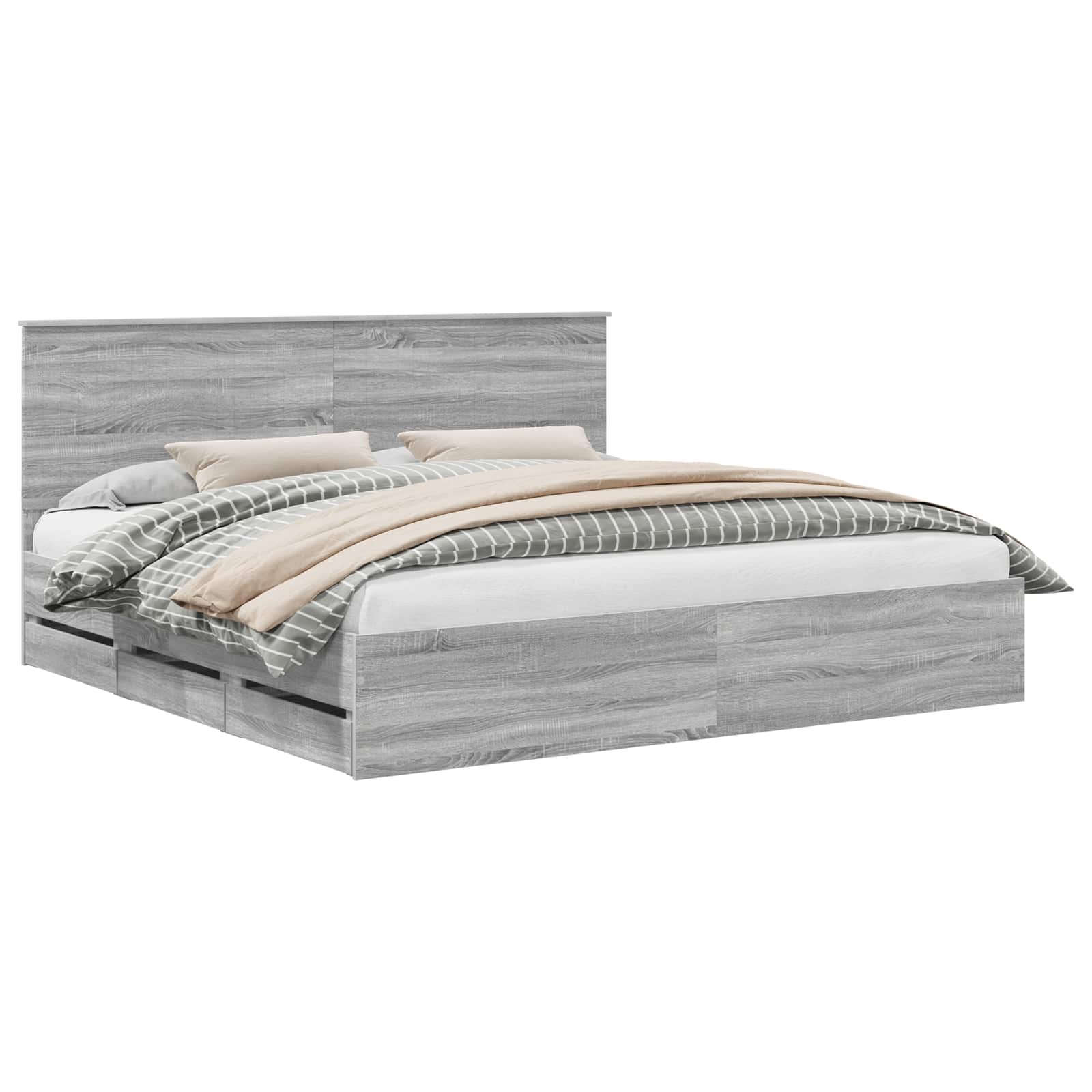 Cadre de lit gris 200 x 200 cm panneau de bois - 2