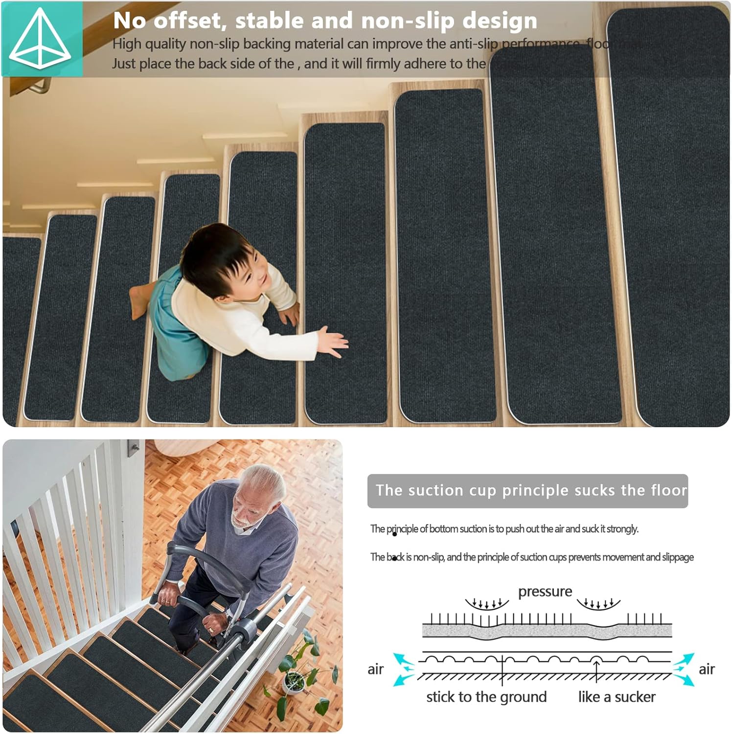 15 sztuk kafelków na schody, kafelków na schody wewnętrzne, kafelków antypoślizgowych na schody, odpowiednich dla seniorów i dzieci, 22×70 cm - 2
