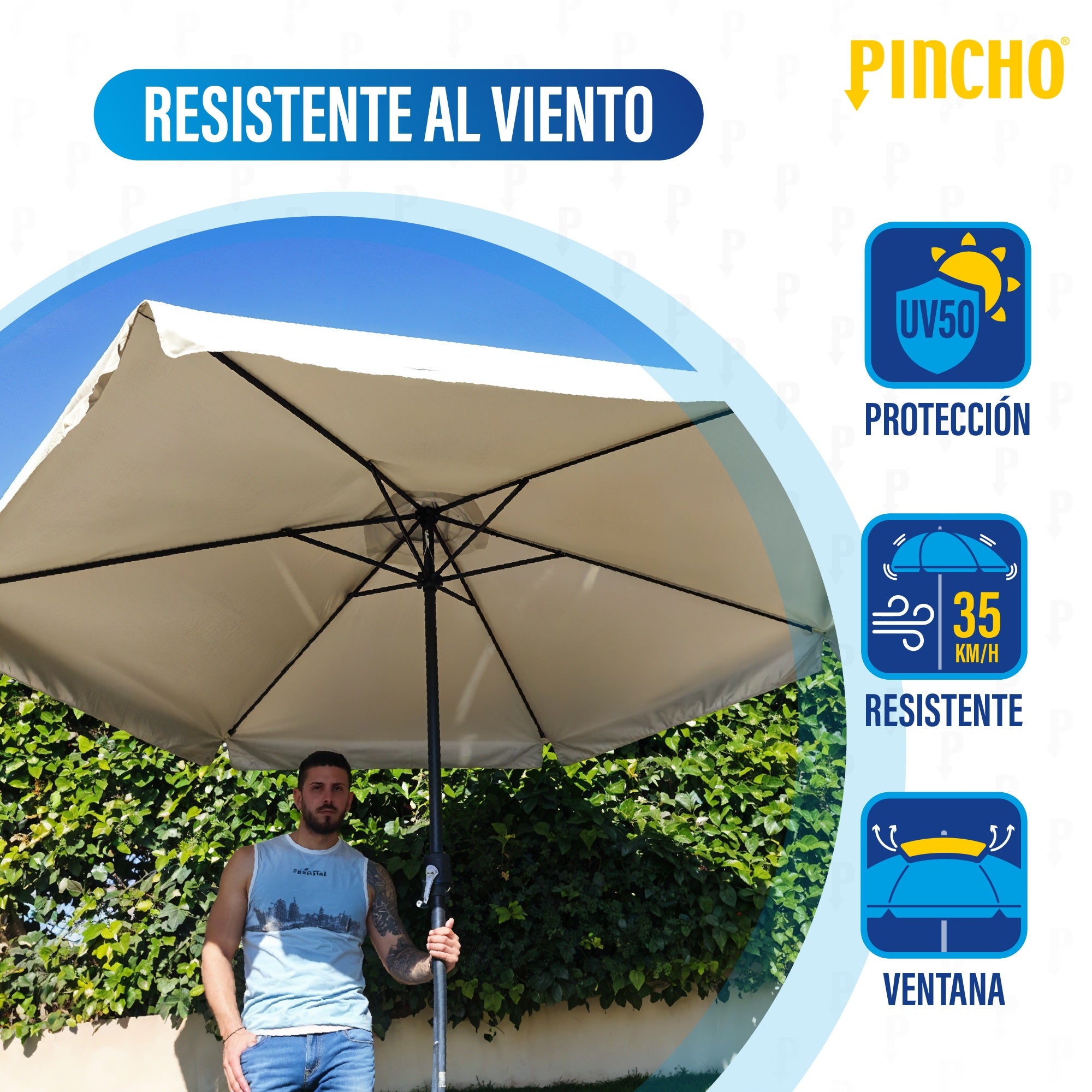 Sombrilla Terraza Exterior 3M – Parasol Grande para Jardín con Protección Solar UV50+, Apertura con Manivela - 5