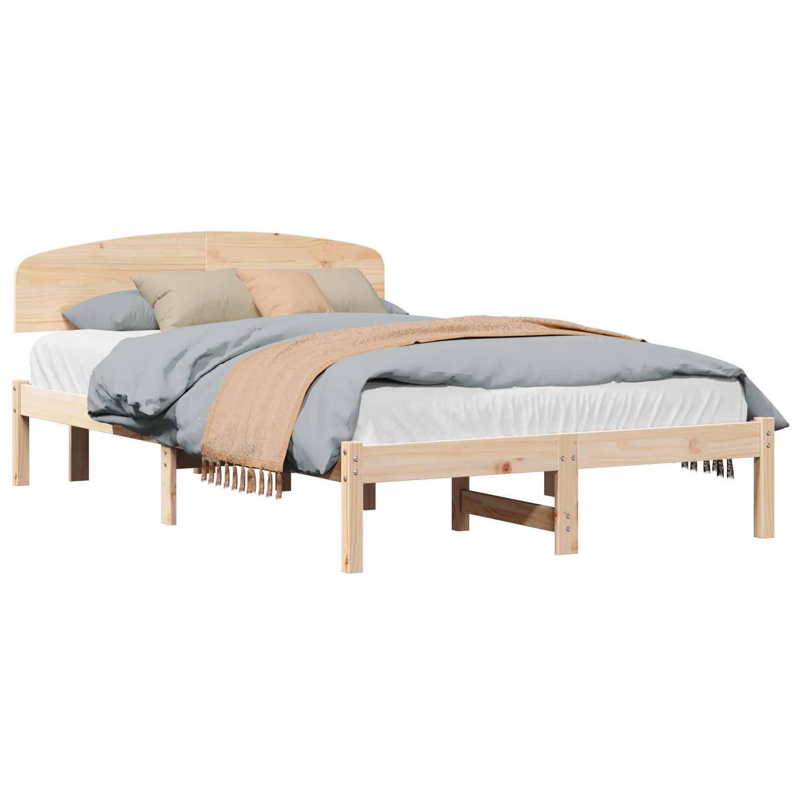 Ramka łóżka Naturalny 135 x 190 cm Lite drewno sosnowe vidaXL