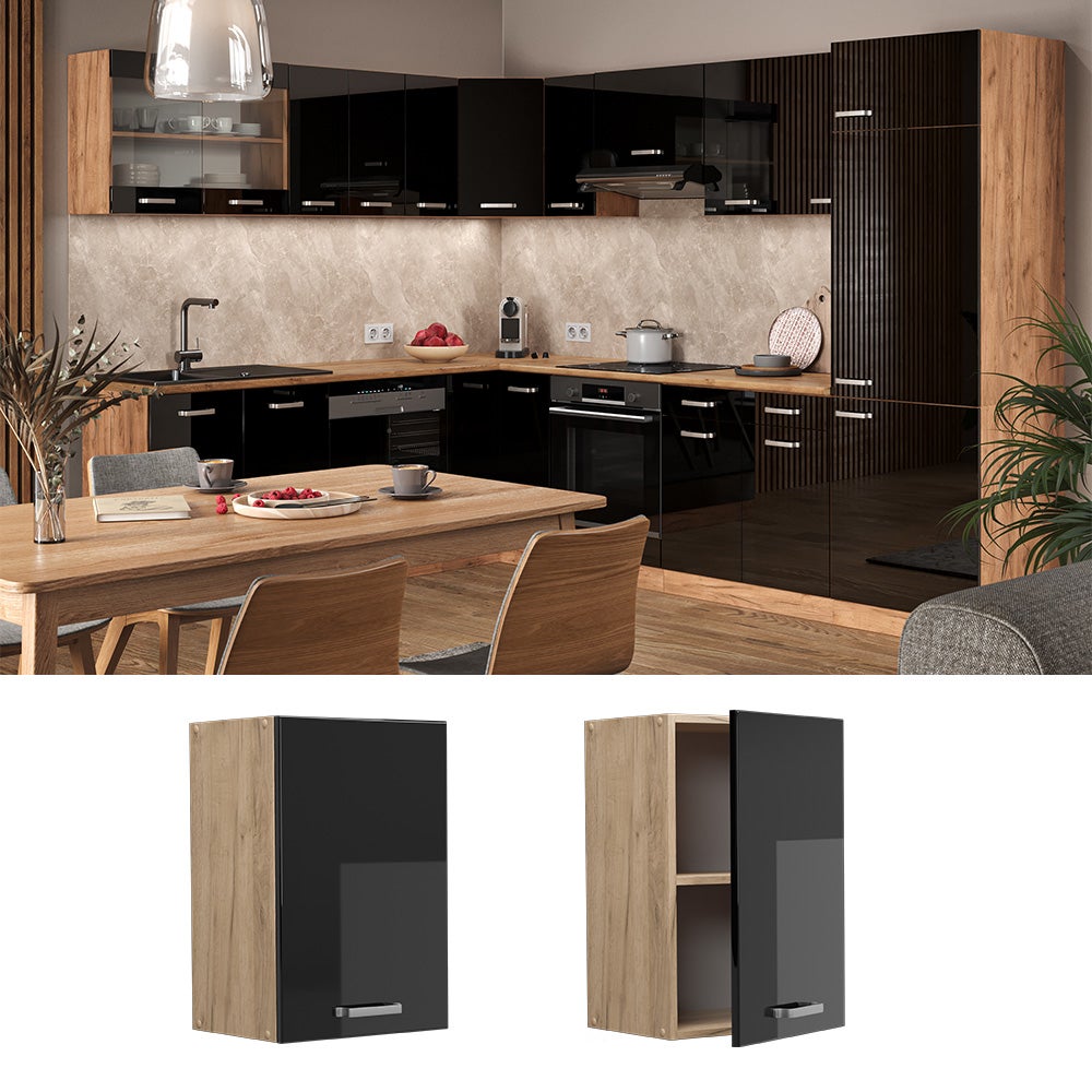 Vicco Elément haut de cuisine R-Line, Noir Haute brillance, 40cm - 2