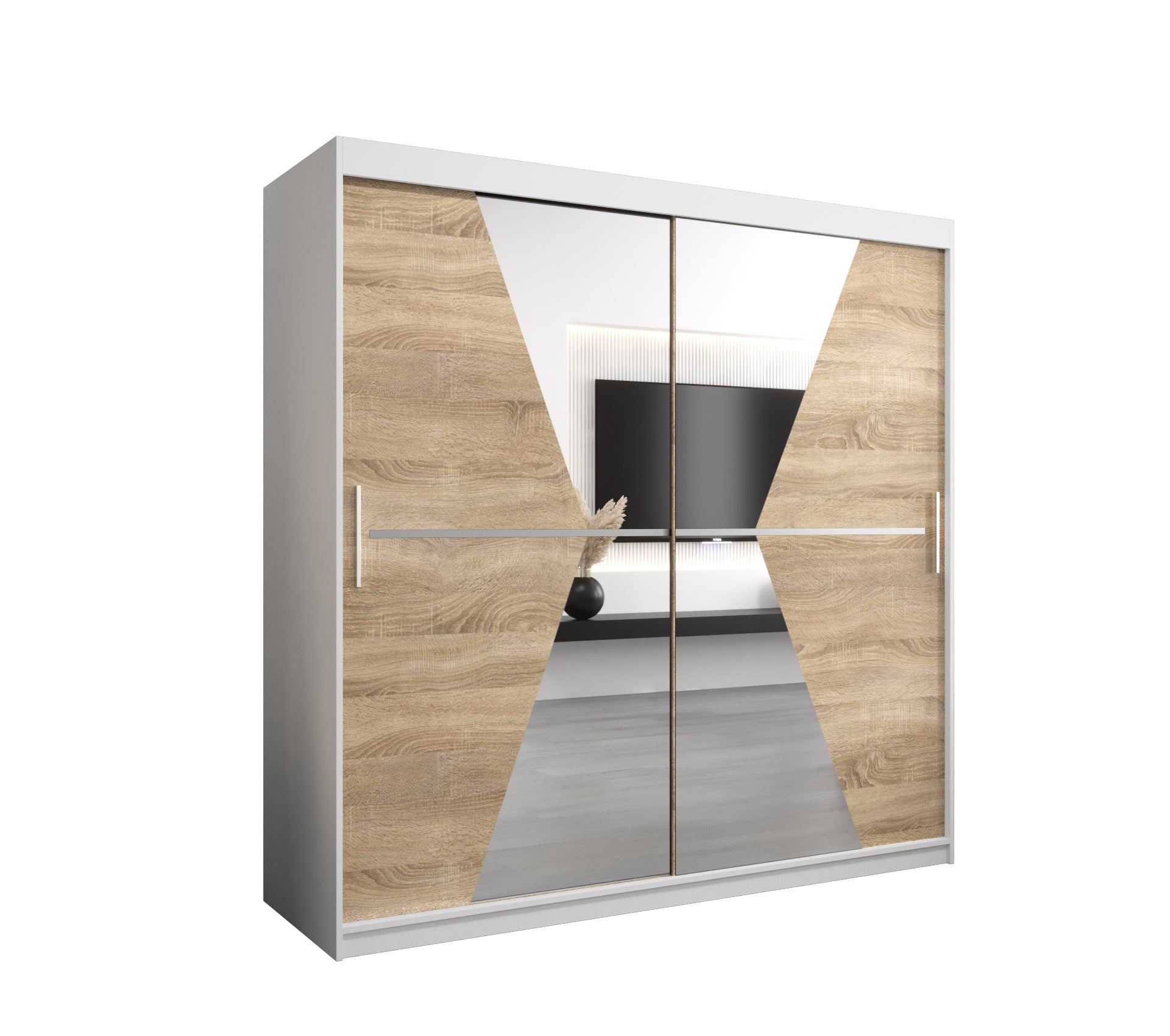 Szafa przesuwna garderoba MAROKO 200 x 62 x 200 cm Biały + Sonoma - Abiks Meble