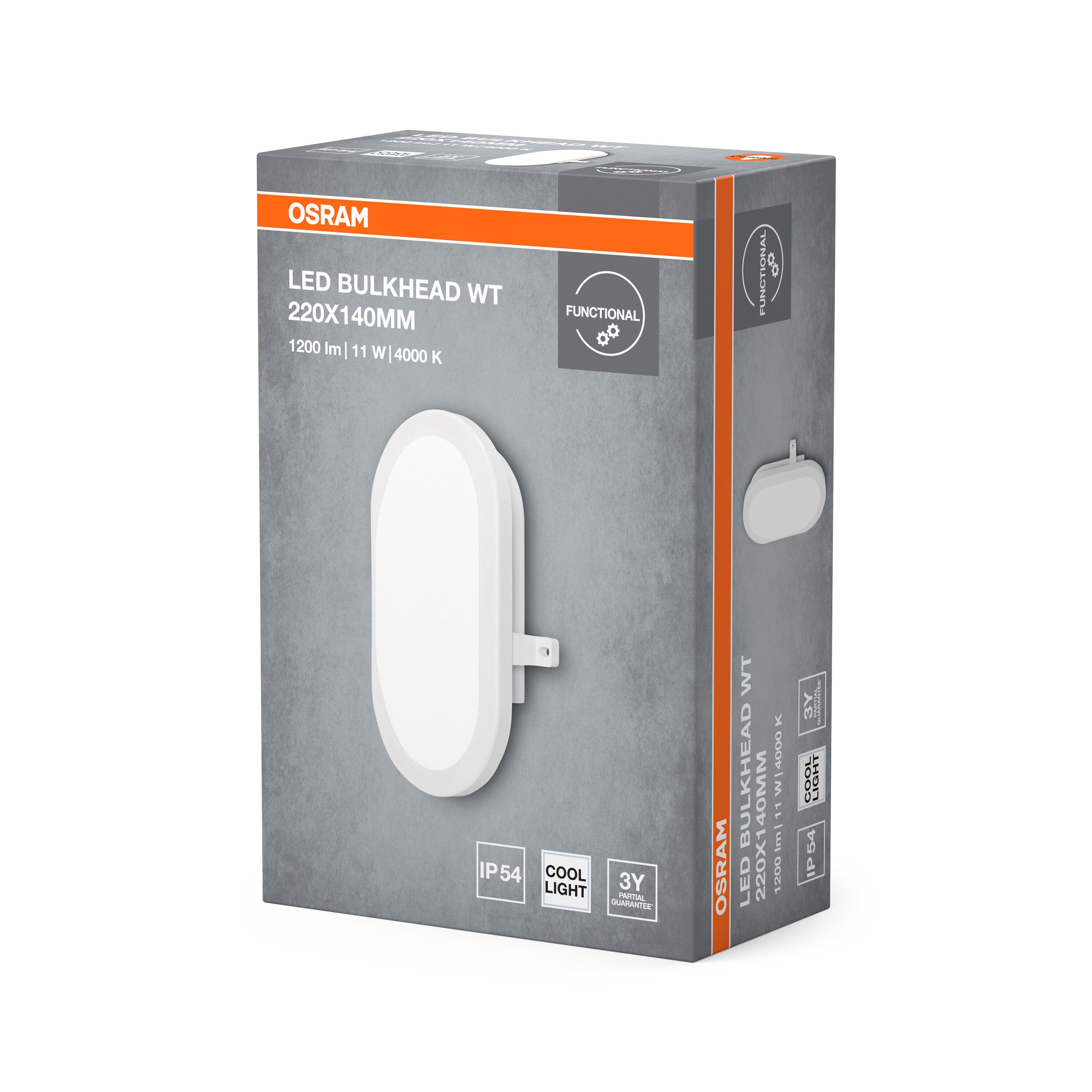 OSRAM Applique murale LED 11W Bulkhead, 4000K, 840 lm, IP54, IK06, antichoc, boîtier en polycarbonate blanc, angle d'éclairage 120°, pour caves et - 2