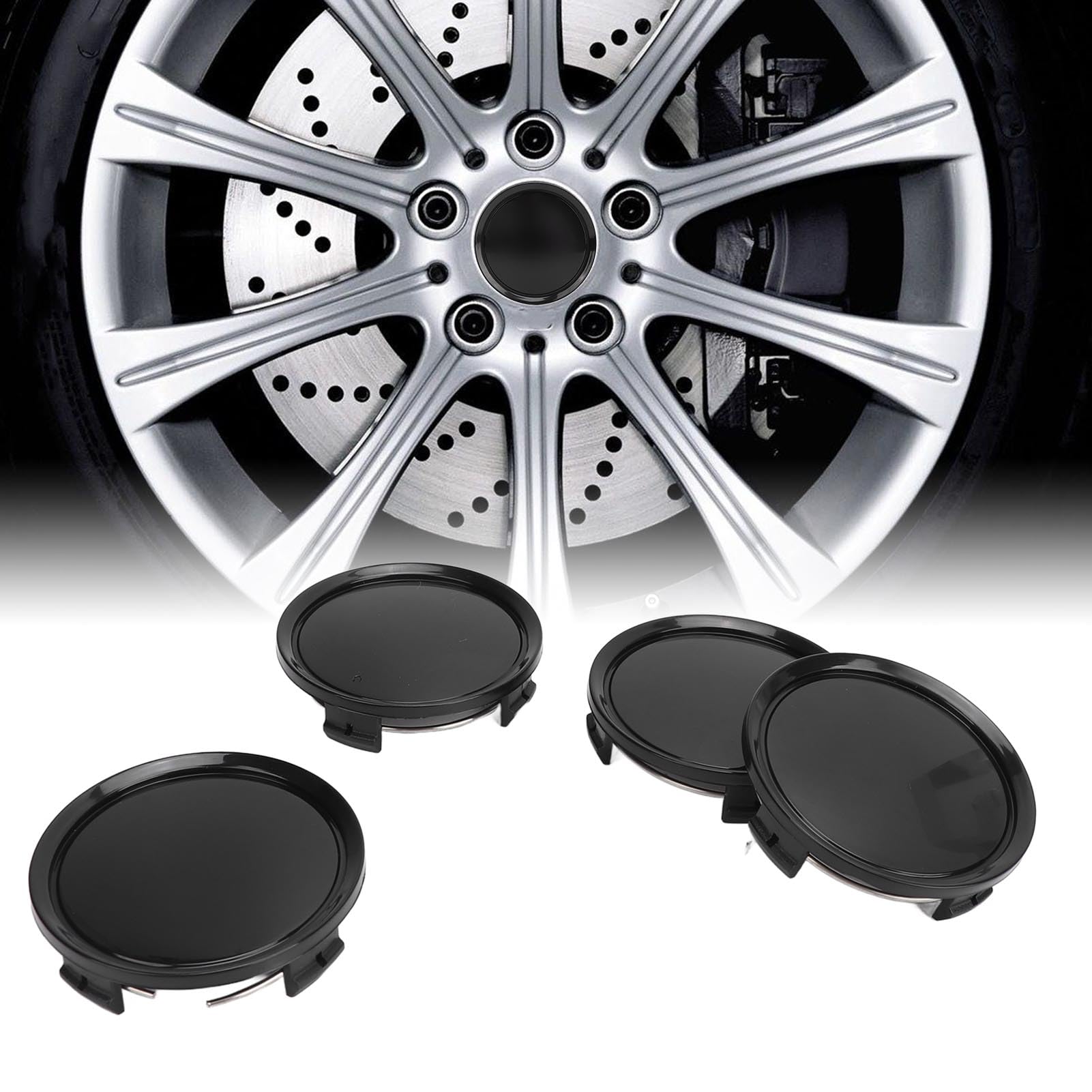 Cache-moyeux En ABS Noir Lot De 4 - Diamètre 75 Mm, Intérieur 69 Mm - Pour Mercedes, Jantes Similaires - Protection Et Décoration - 8