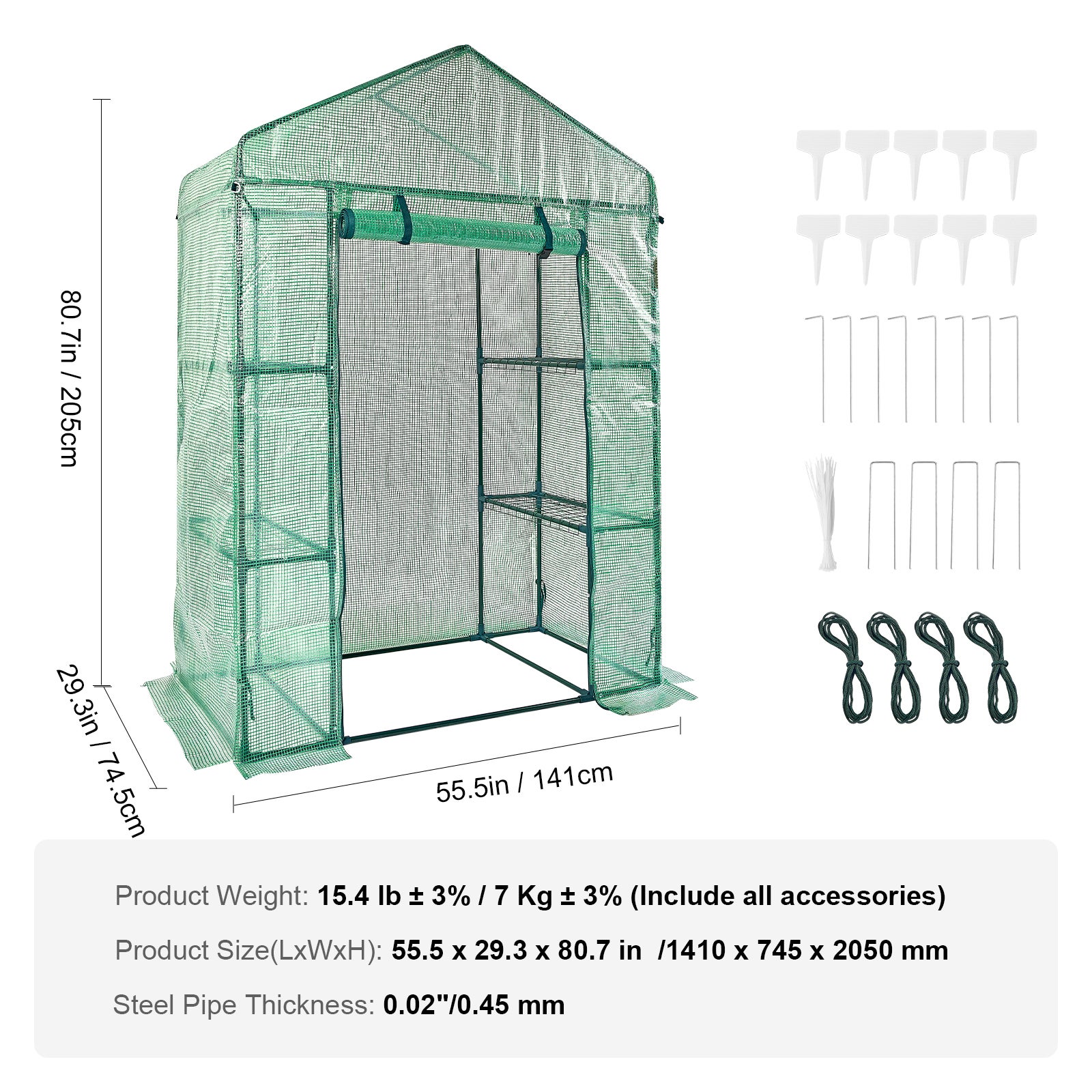 Serre de Jardin VEVOR 141x74,5x205 cm Tente Abri de Plantes avec Étagères Bâche PE Haute Résistance avec Porte et Fenêtres et Cadre en Acier Montage - 7