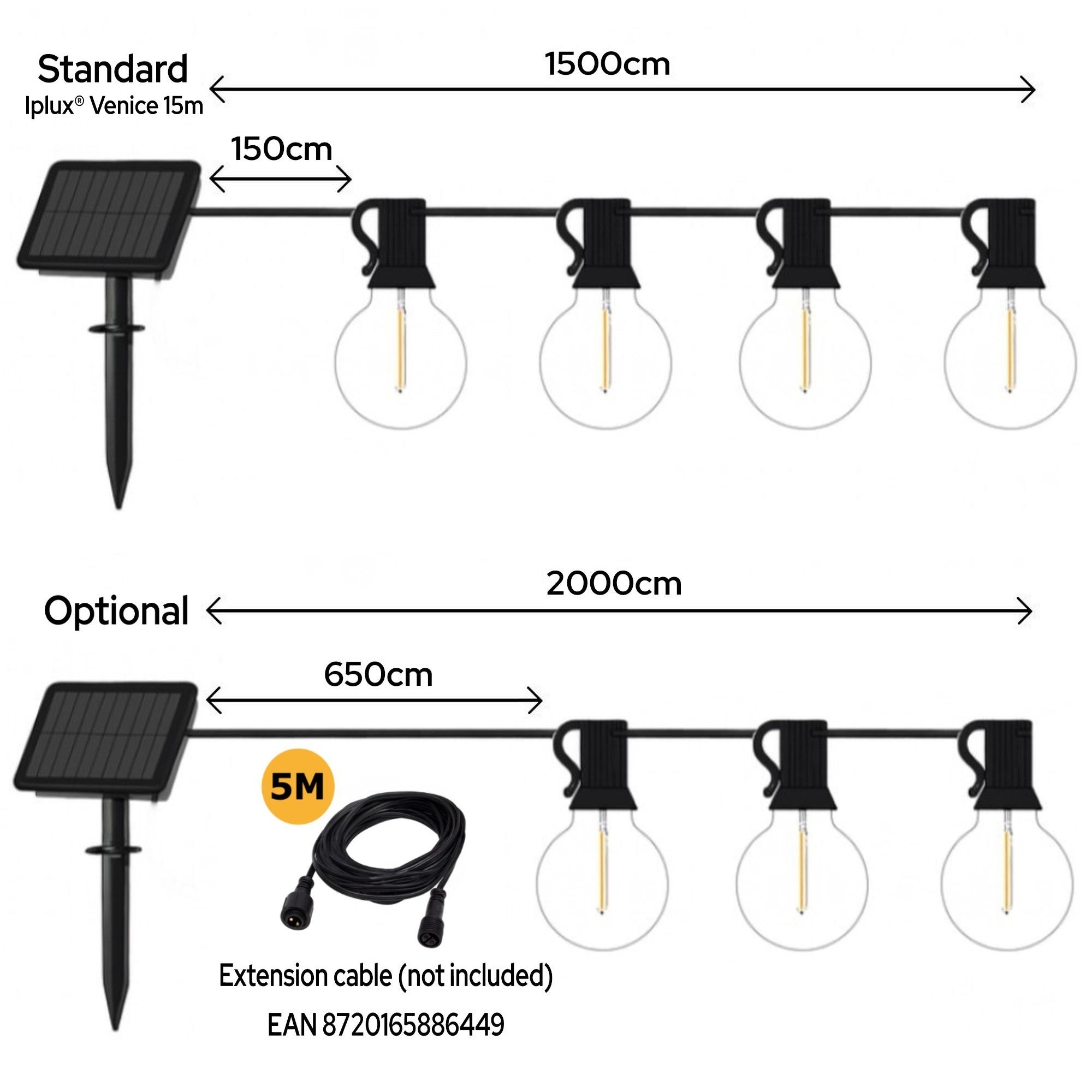 Guirlande solaire Iplux® Venice 15m - Haute qualité - Durée de combustion 15 heures - 10