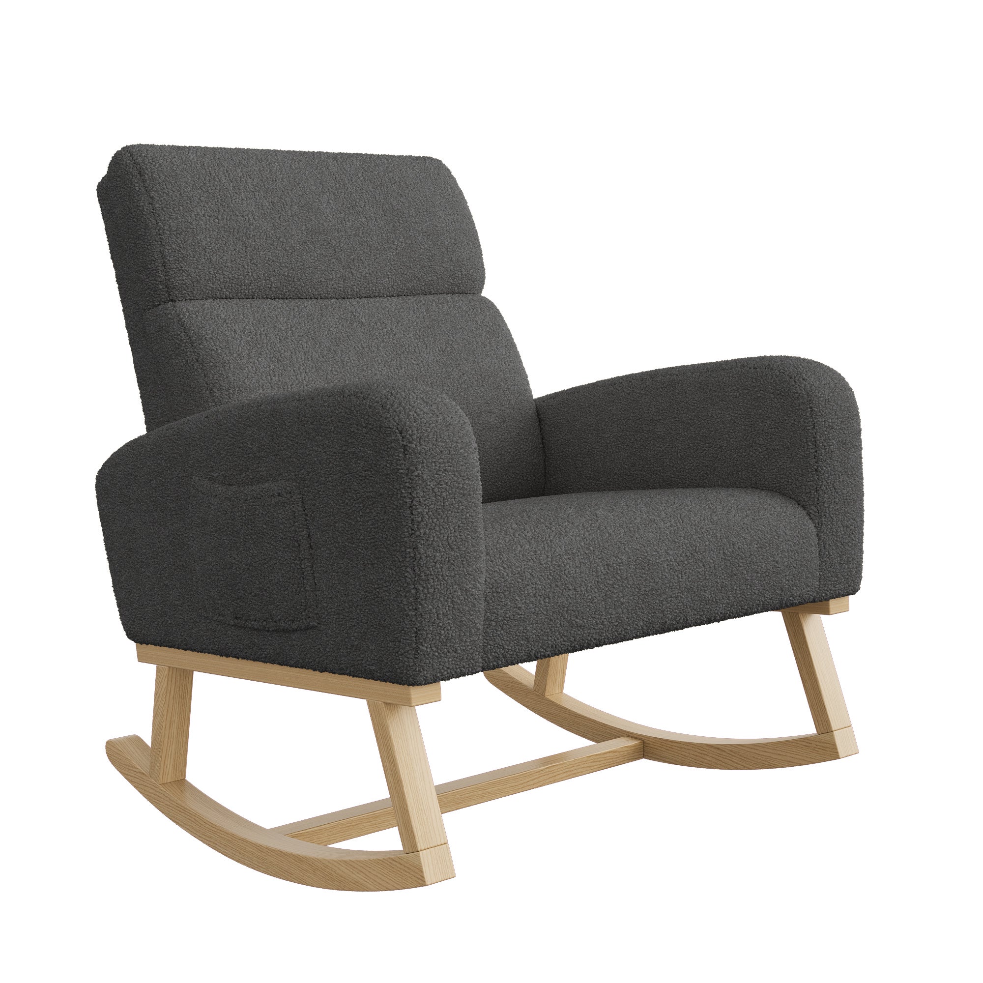 Fauteuil a Bascule, Chaise a Bascule Allaitement avec Poches Latérales et Base en Bois, Fauteuil Rocking Chair interieur extérieur pour Chambre, Gris - 8