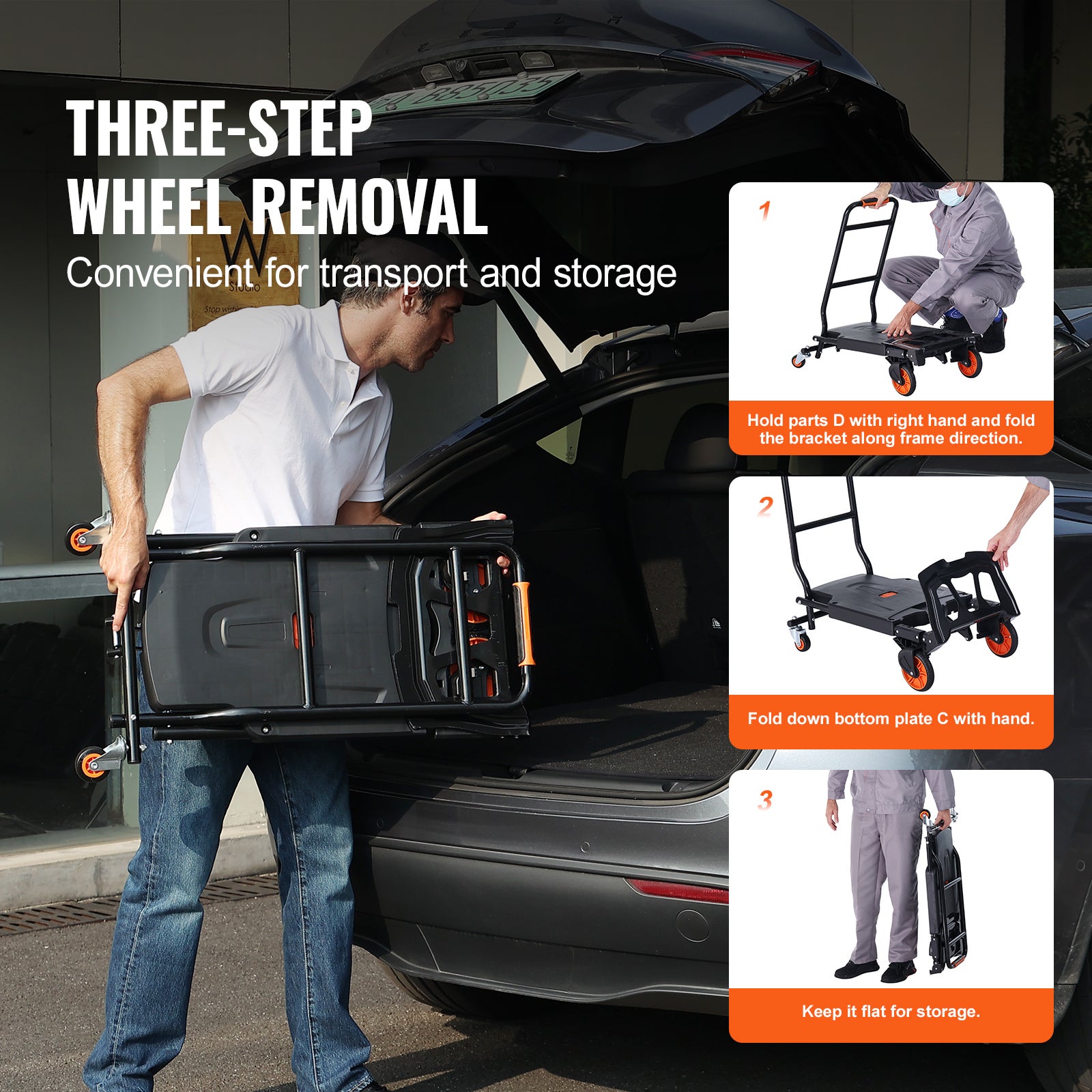 VEVOR Carrello a Mano Pieghevole in Alluminio, Carrello Portacarichi Max. 136kg, Piattaforma Ruote per Trasporto di Merci da Magazzino - 6