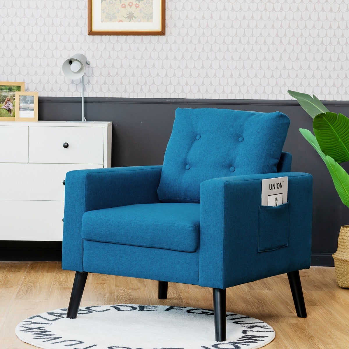 HOME DECO FACTORY Fauteuil Bouclette Érika - Blanc Écru, Pin, Contreplaqué, Piètement Bois Hévéa, Rembourrage Mousse Polyéther